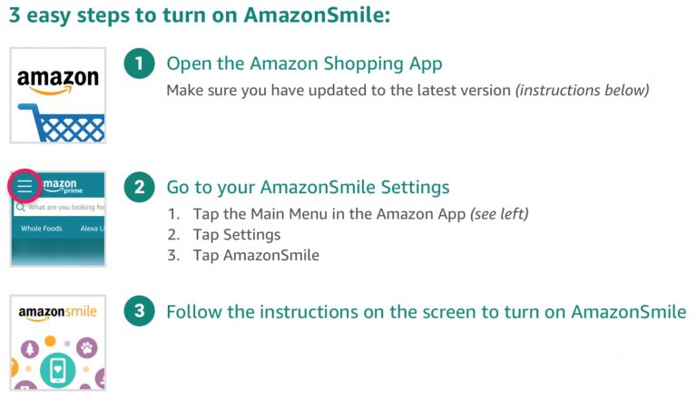 how to set my amazon app to amazon smile